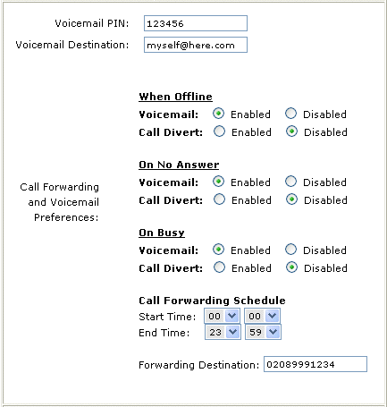 Voicemail and Forwarding options